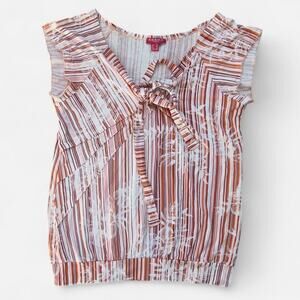Axara Paris Y2K Striped Plant Print Tie Top